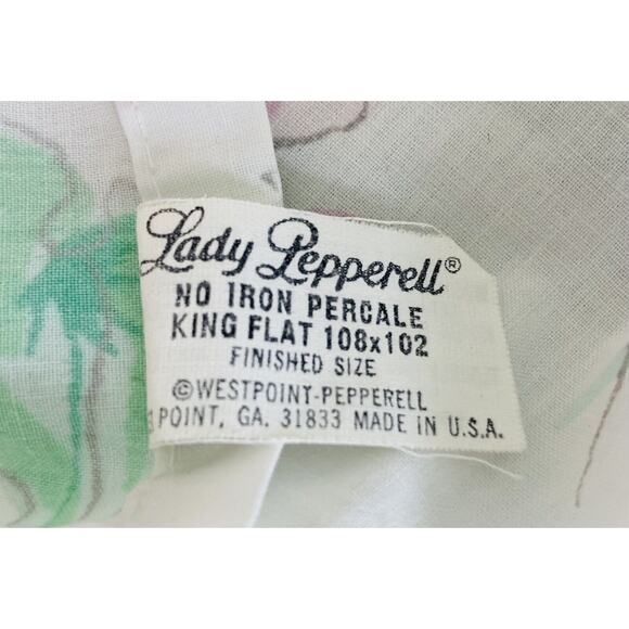 VTG Lady Pepperell KING FLAT Sheet Wild Flower Butterflies Floral Ruffle Cottage - Picture 10 of 14